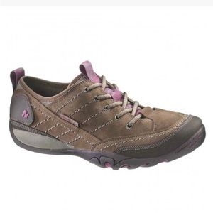 Merrell Women’s Hiking Walking Espresso Leather Shoes Size 8 Stone